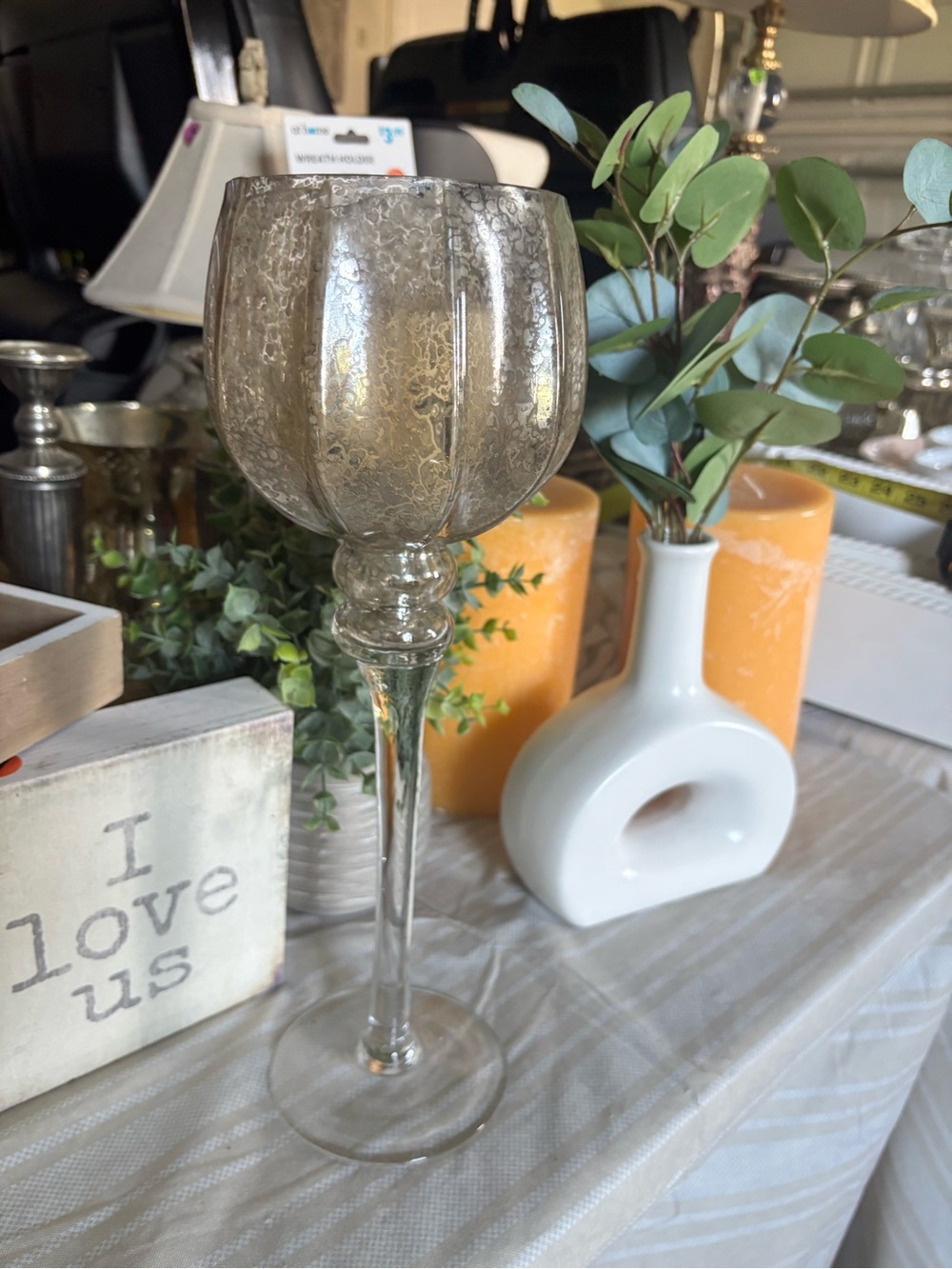 KIRKLANDS Mercury Glass Tulip Stem Candle Holder - Gold Shimmer